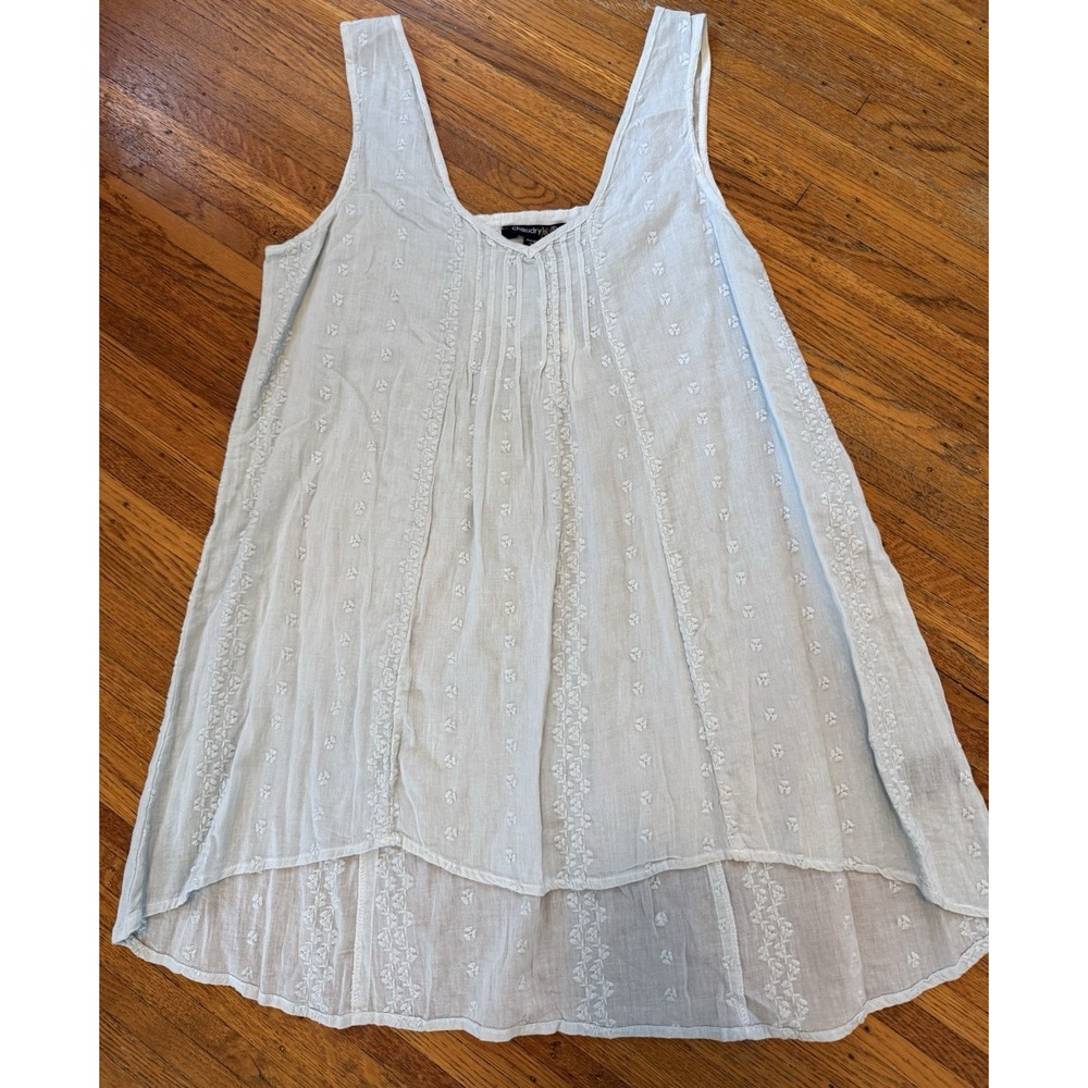 Chaudry KC Vintage Baby Blue Cotton Tank Embroidered Size Small